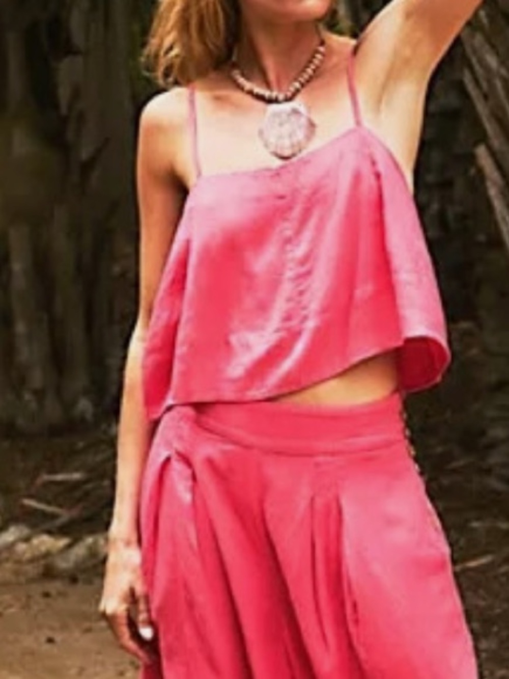 Free People Medium Top Struttin' Tank Cropped in Miami Beet Rasberry Linen Blend